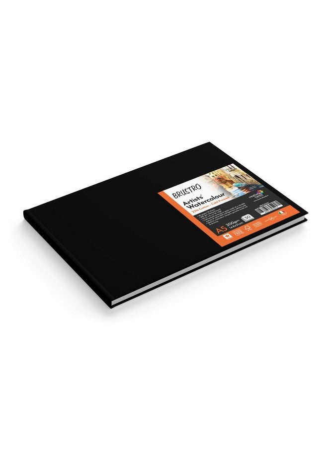 بروسترو مجلة BRUSTRO Artist's Watercolor Stitched Bound Journal | 200 GSM، A5، 30 ورقة | مضغوطة على البارد، 25% قطن، خالية من الأحماض | مثالية للرسم والأكريليك والغواش. للمحترفين وطلاب الفنون الجميلة.  - Image 1