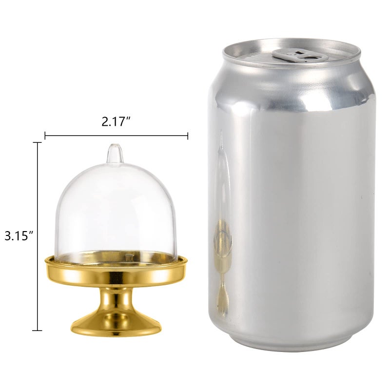 Okllen 36 Pack Mini Cake Stand with Lid, Plastic Cupcake Stand Plate Dome Cover, Clear Small Cake Display Stand for Chocolate, Dessert, Wedding, Birthday, Baby Shower, Tea Party Supplies, Gold - Image 4