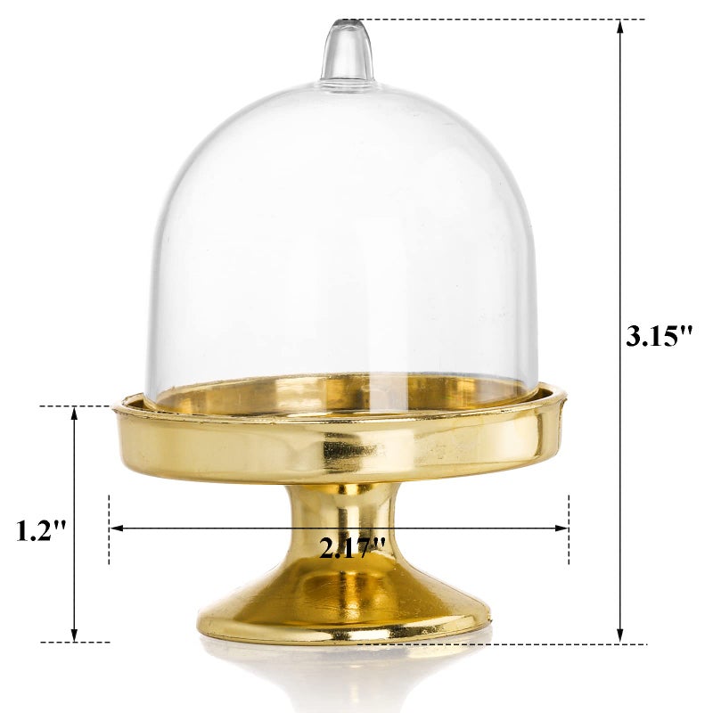 Okllen 36 Pack Mini Cake Stand with Lid, Plastic Cupcake Stand Plate Dome Cover, Clear Small Cake Display Stand for Chocolate, Dessert, Wedding, Birthday, Baby Shower, Tea Party Supplies, Gold - Image 2