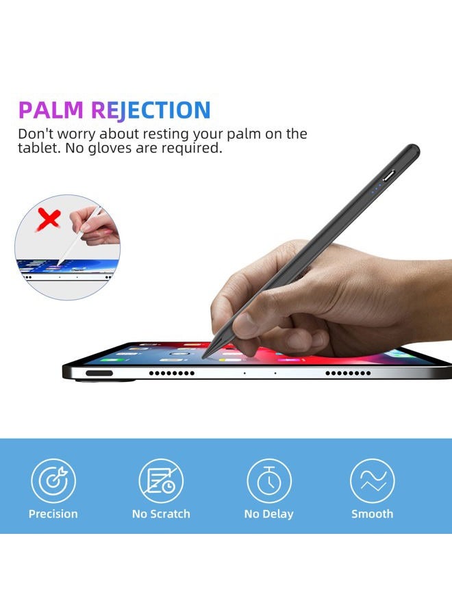COO Stylus Pen for iPad, Pencil with Three Digit Indicator Light capacitive Pen, for Universal Pen Box Packaging (Black01, 1 Plus 4 Pen Tips & 80cm Cable) - Image 5