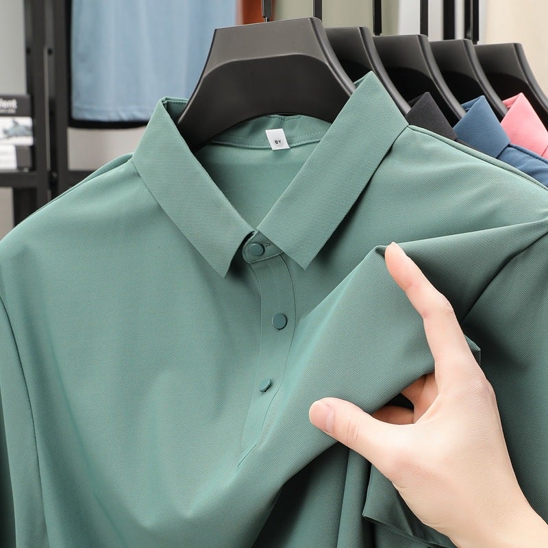 Men's Quick-Dry Ice Silk Polo Shirt Summer Short Sleeve Breathable Top - Image 2