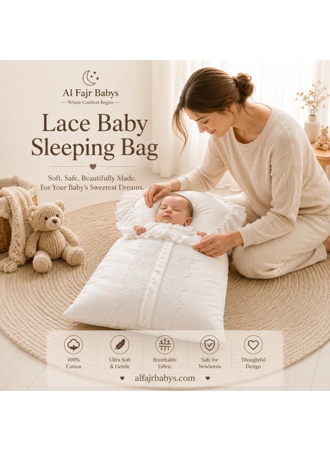 Newborn Baby Swaddle Blanket Off-White – Soft Cotton, Elegant Lace Design - Image 1