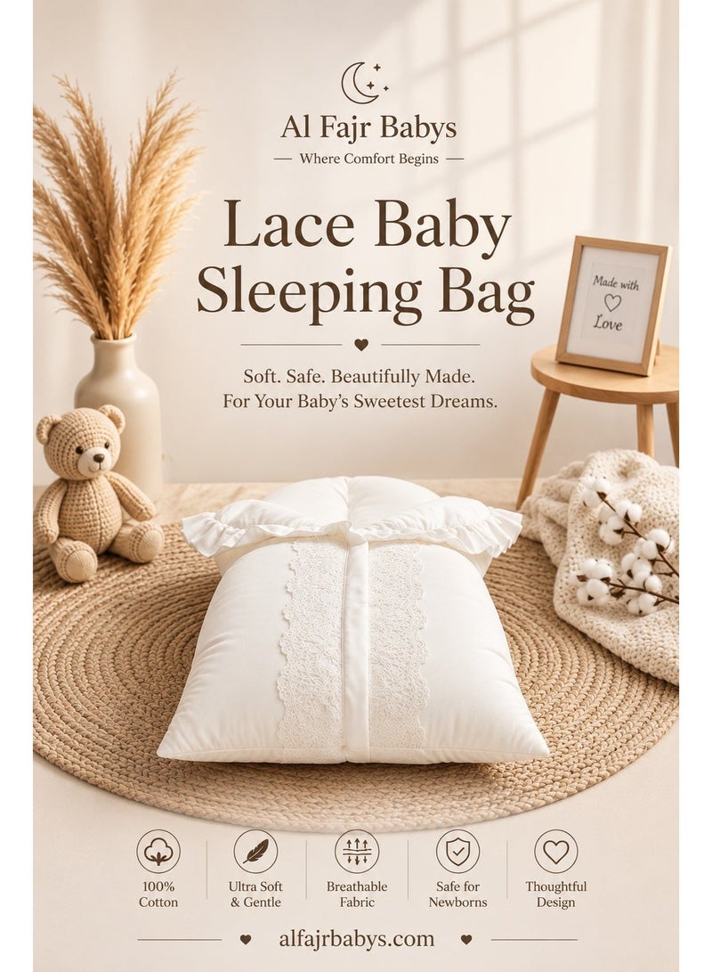 Newborn Baby Swaddle Blanket Off-White – Soft Cotton, Elegant Lace Design - Image 2