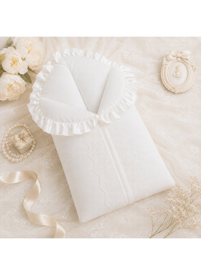 Newborn Baby Swaddle Blanket Off-White – Soft Cotton, Elegant Lace Design - Image 5