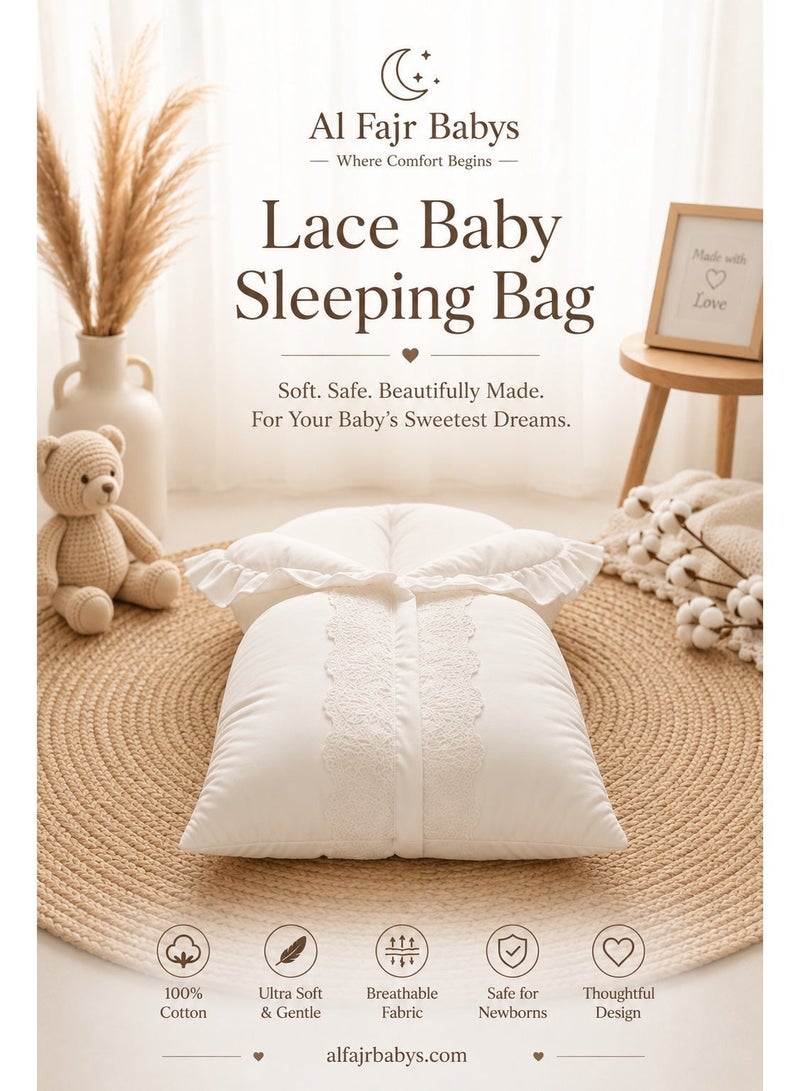 Newborn Baby Swaddle Blanket Off-White – Soft Cotton, Elegant Lace Design - Image 4