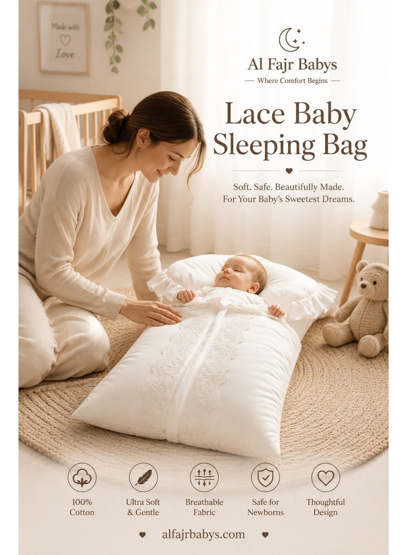 Newborn Baby Swaddle Blanket Off-White – Soft Cotton, Elegant Lace Design - Image 3