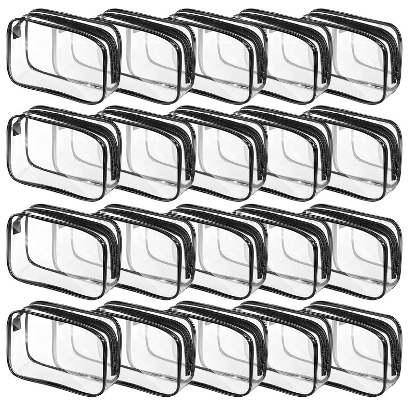 Tergy 20 Packs Clear Cosmetics Bags for Women Men Waterproof Toiletry Bags PVC Makeup Bags Organizer Case with Zipper for Travel Bathroom Black - Image 2