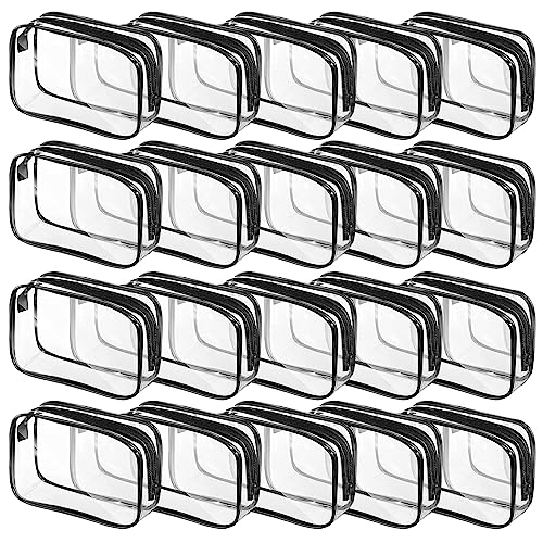 Tergy 20 Packs Clear Cosmetics Bags for Women Men Waterproof Toiletry Bags PVC Makeup Bags Organizer Case with Zipper for Travel Bathroom Black - Image 1