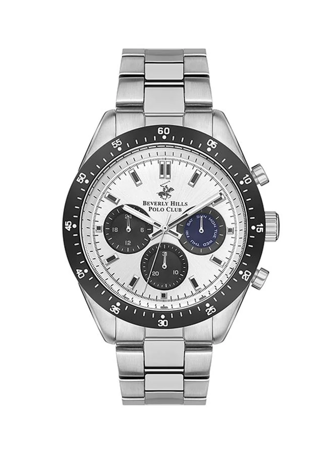 BEVERLY HILLS POLO CLUB Beverly Hills Polo Club Men's VX9J Movement Watch, Multi Function Display and Metal Strap - BP3358X.330, Silver