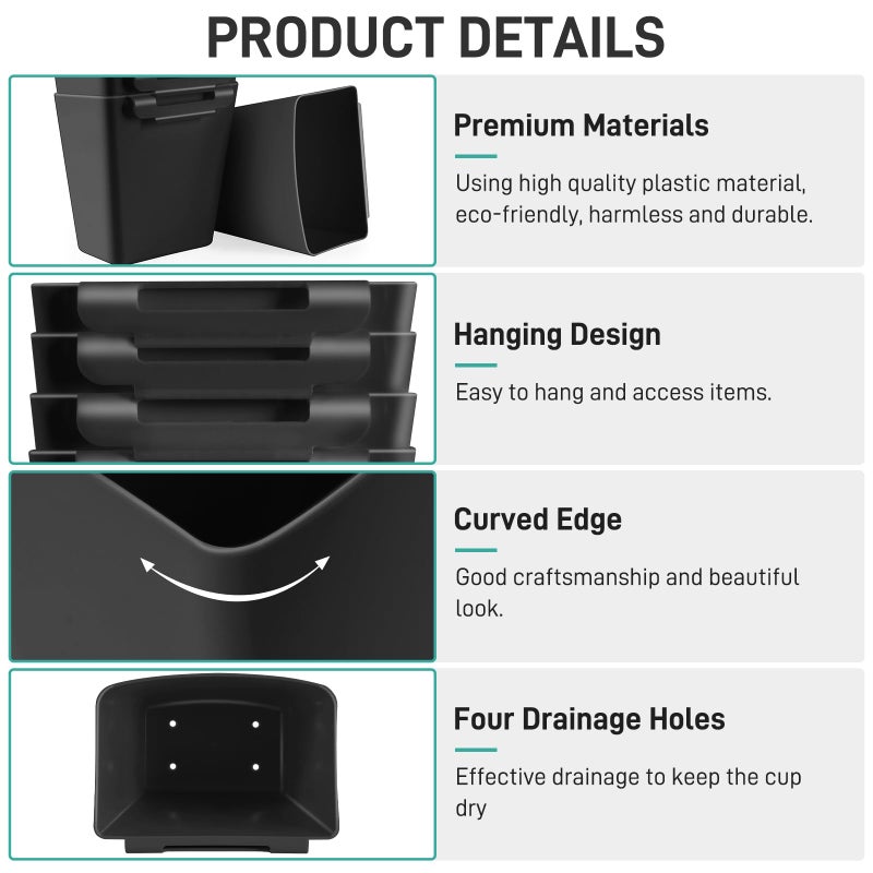 LEZIOA 5 Pack Hanging Cup Holders, Multipurpose Rolling Cart Accessories Utility Cart Accessories For Art Craft Supplies, Space Saving Hanging Storage Basket Pencil Holder Makeup Organizers (Black) - Image 2