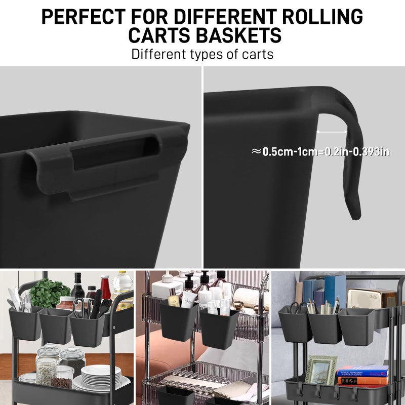LEZIOA 5 Pack Hanging Cup Holders, Multipurpose Rolling Cart Accessories Utility Cart Accessories For Art Craft Supplies, Space Saving Hanging Storage Basket Pencil Holder Makeup Organizers (Black) - Image 5