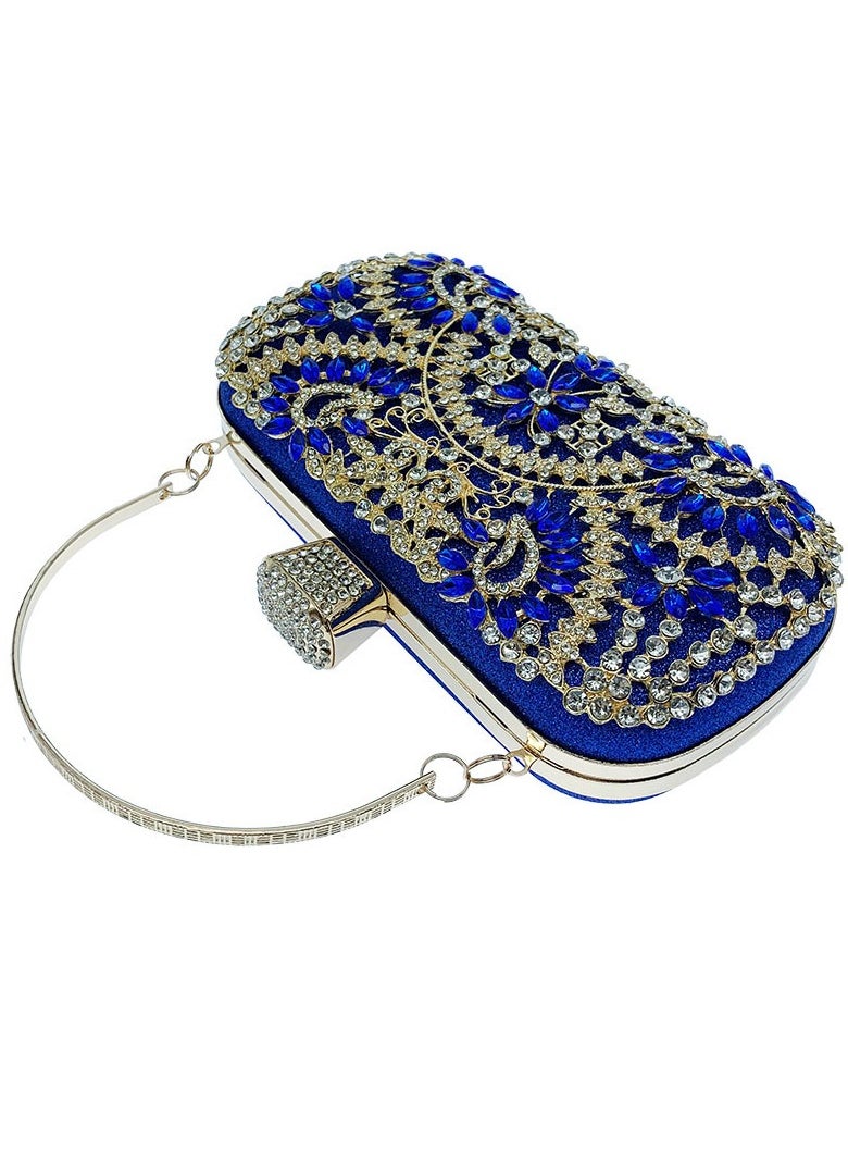 Loquat - Womens Shiny Rhinestones Decoration Clutch Purses Evening Crossbody Bag Chain Handbag for Wedding Cocktail Party Prom Blue - Image 1