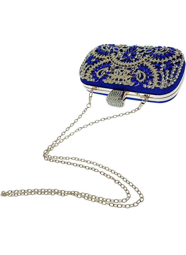 Loquat - Womens Shiny Rhinestones Decoration Clutch Purses Evening Crossbody Bag Chain Handbag for Wedding Cocktail Party Prom Blue - Image 1