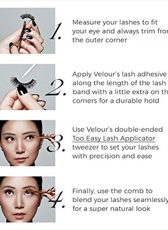 Velour Lashes غراء الرموش القوي من فيلور - لاصق رموش نباتي فائق الثبات، فرشاة توزيع - رابط فردي ممتاز خالٍ من اللاتكس لتمديدات الرموش الشريطية والرموش الصناعية باللونين الأبيض والأسود - Image 2