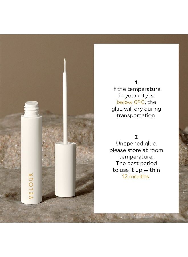 Velour Lashes غراء الرموش القوي من فيلور - لاصق رموش نباتي فائق الثبات، فرشاة توزيع - رابط فردي ممتاز خالٍ من اللاتكس لتمديدات الرموش الشريطية والرموش الصناعية باللونين الأبيض والأسود - Image 3