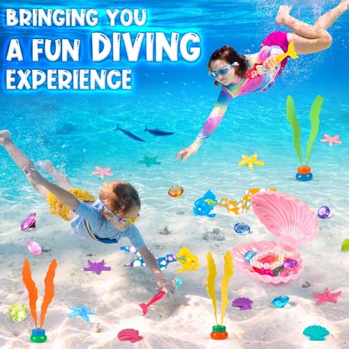 HUUIDY Pool Toys 31Pcs Mermaid Toys Diving Toys with Shell Treasure Chests and Storage Bag Swimming Pool Games Summer Water Toy Gift Set for Kids Toddlers Girls Boys - Image 5