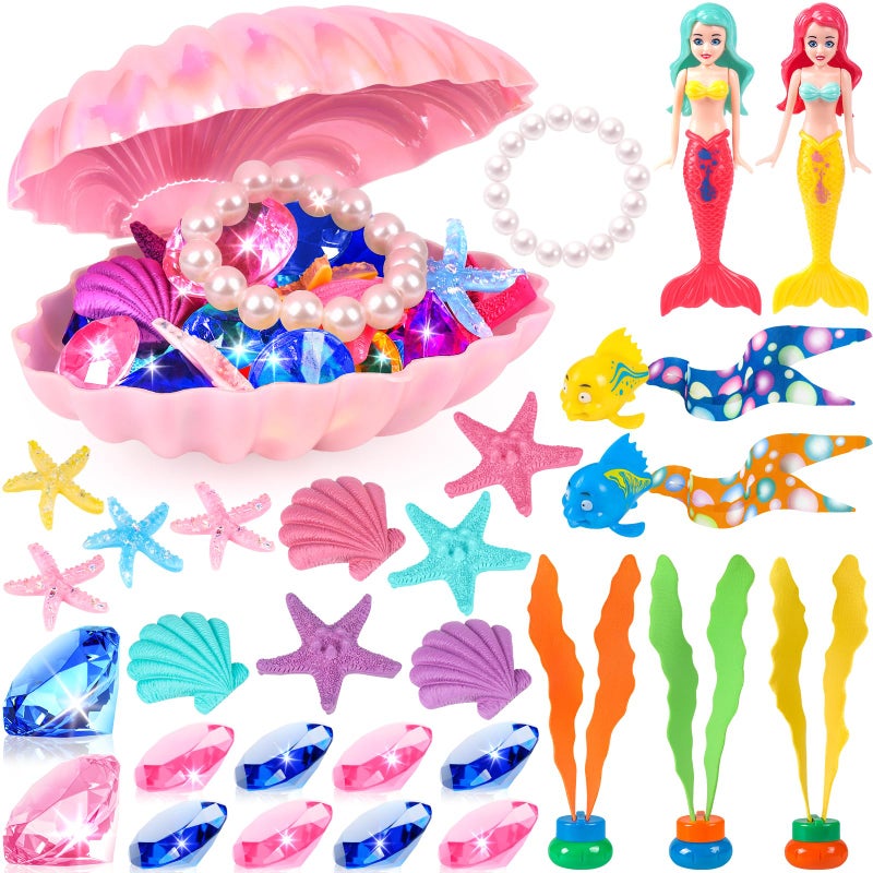 HUUIDY Pool Toys 31Pcs Mermaid Toys Diving Toys with Shell Treasure Chests and Storage Bag Swimming Pool Games Summer Water Toy Gift Set for Kids Toddlers Girls Boys - Image 4
