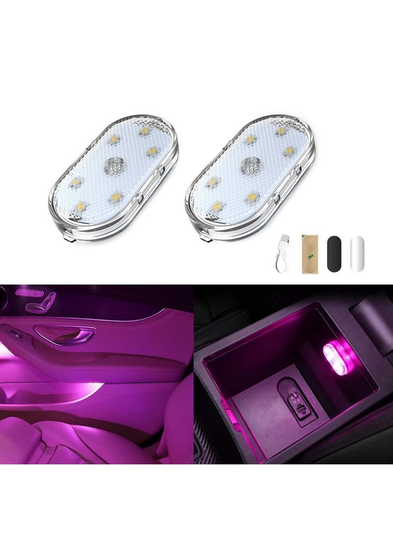 Car LED Lights, Interior Portable Small Incar LED Touch Lights with 6 Bright LED Lamp Beads, USB Rechargeable Lighting Light Car Emergency Light (Purple Light) - Image 1