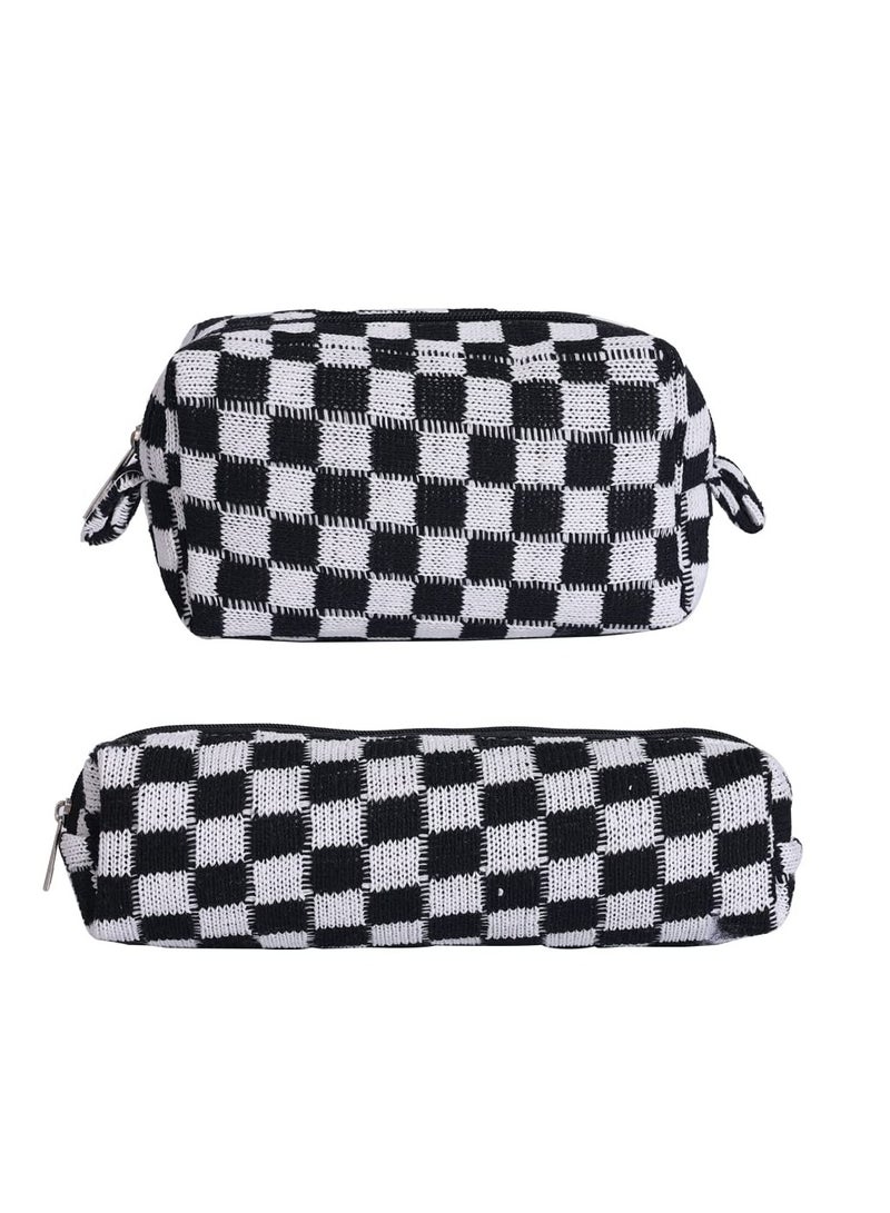 SOLARAE Makeup Bag Cosmetic Bag for Women, 1Pcs Large Capacity Makeup Bags and 1Pcs Pencil Case Makeup Brushes Storage Bag Travel Toiletry Bag Organizer - Image 1