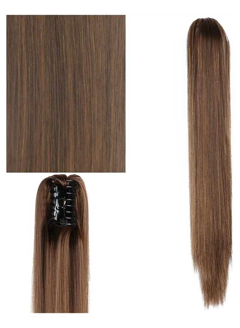 إستيل مشبك مخلب في تمديد ذيل الحصان شعر طويل مستقيم للنساء فك على بني شوكولاتة فاتح - Image 2