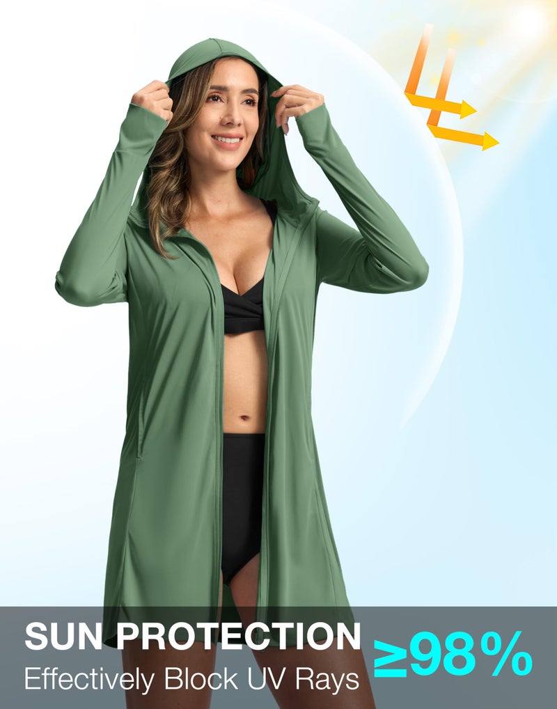 Soothfeel Women's UPF 50+ Swim Cover Up Sun Protection Hoodie SPF Lightweight Jacket Long Sleeve Beach Cover Ups for Women (Green,L) - Image 3
