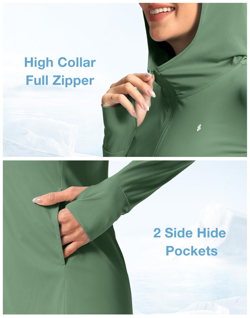 Soothfeel Women's UPF 50+ Swim Cover Up Sun Protection Hoodie SPF Lightweight Jacket Long Sleeve Beach Cover Ups for Women (Green,L) - Image 5
