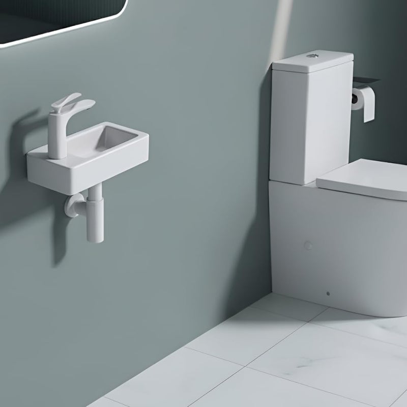 DB Durovin Bathrooms Small Cloakroom Basin 370 x 180 x 90mm (WxDxH) - Wall Mounted Rectangular Countertop With One Left Hand Tap Hole - Image 5