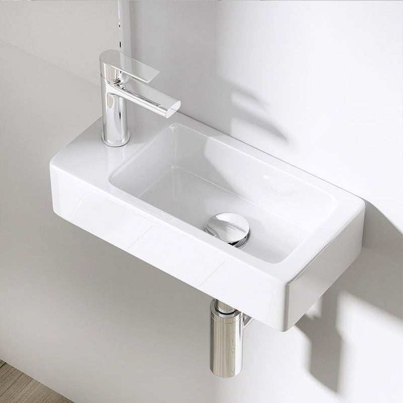DB Durovin Bathrooms Small Cloakroom Basin 370 x 180 x 90mm (WxDxH) - Wall Mounted Rectangular Countertop With One Left Hand Tap Hole - Image 1