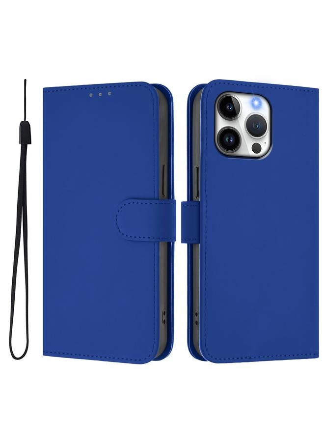 S-TOP Case For iPhone 16 Pro Max Skin Feel Solid Color Leather Phone Case with Lanyard - Image 2