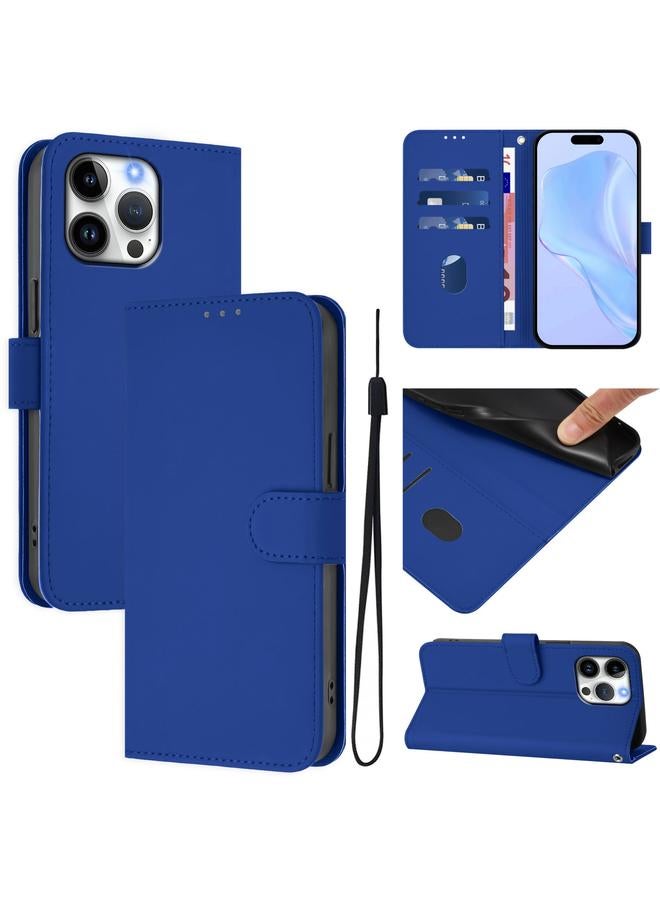 S-TOP Case For iPhone 16 Pro Max Skin Feel Solid Color Leather Phone Case with Lanyard - Image 1
