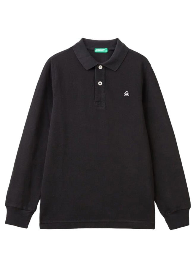 Benetton Boys Slim Fit Long Sleeve Polo Shirt - Image 1