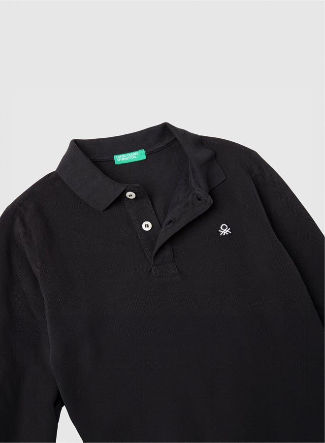 Benetton Boys Slim Fit Long Sleeve Polo Shirt - Image 3