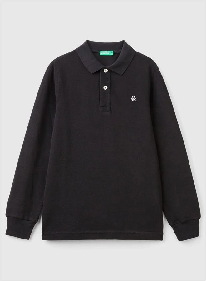 Benetton Boys Slim Fit Long Sleeve Polo Shirt - Image 4