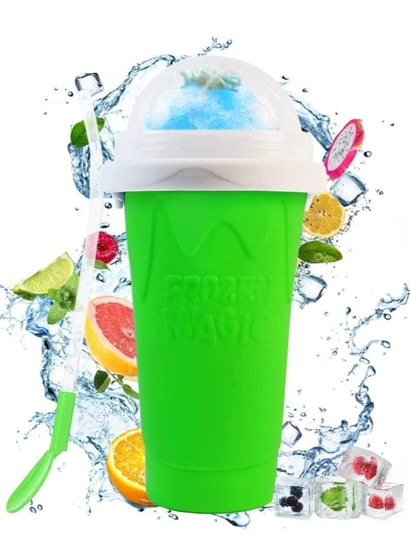 Slushie Maker Cup Magic Quick Frozen Smoothies Cup Portable Silica Freeze Mug Ice Cream Maker with Dome Lids Spoon (400ml Green) - Image 1