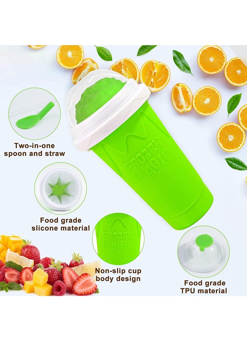 Slushie Maker Cup Magic Quick Frozen Smoothies Cup Portable Silica Freeze Mug Ice Cream Maker with Dome Lids Spoon (400ml Green) - Image 2