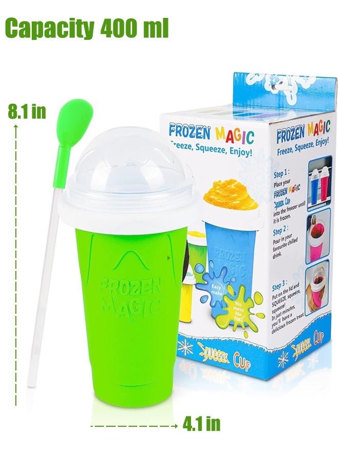 Slushie Maker Cup Magic Quick Frozen Smoothies Cup Portable Silica Freeze Mug Ice Cream Maker with Dome Lids Spoon (400ml Green) - Image 4