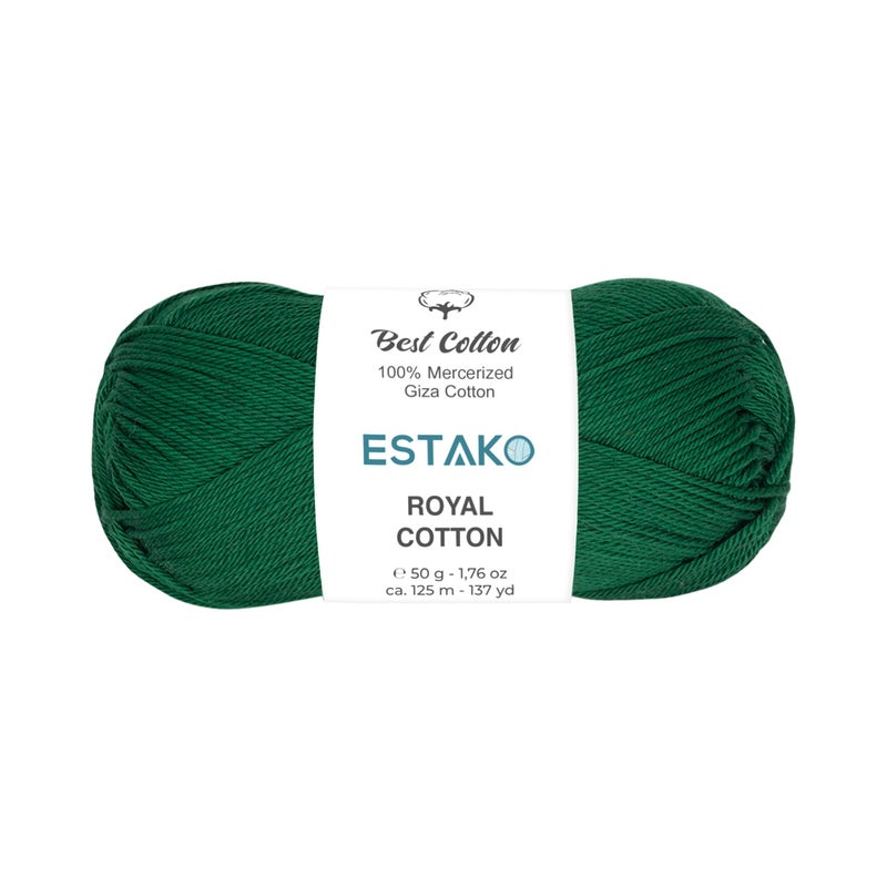 Estako Royal Cotton, 100% Mercerized Giza Cotton Yarn, Soft, Super Fino 1 for Crochet and Knitting 1.76 Oz (50g) / 137 Yrds (125m) (5061 - Dark Green) - Image 1