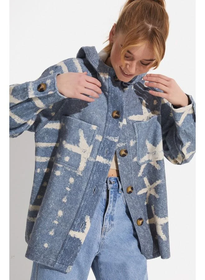 جون June Patterned Hooded Jacket Blue