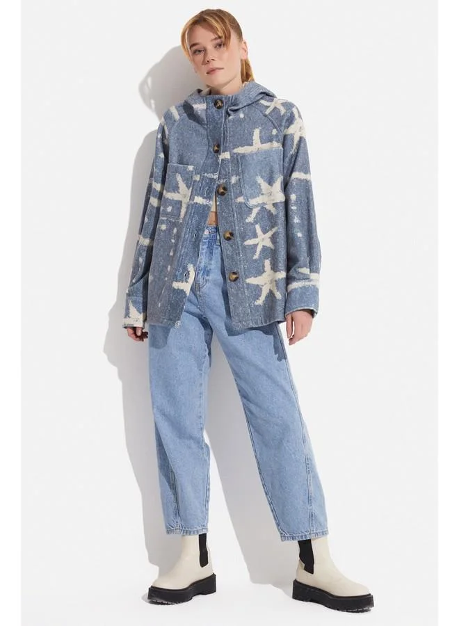 جون June Patterned Hooded Jacket Blue
