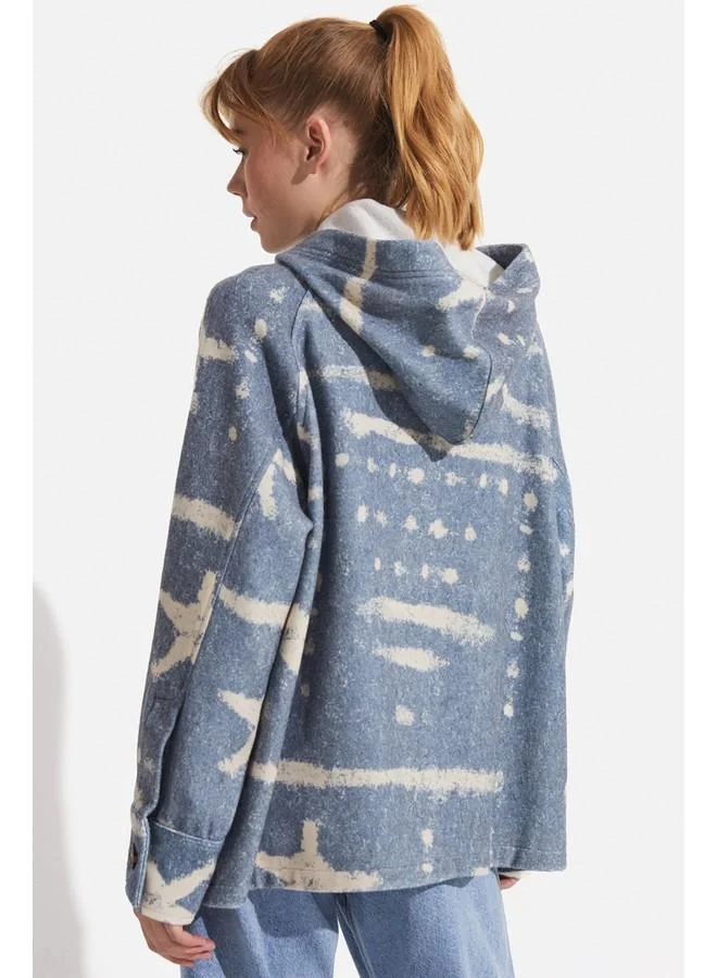 جون June Patterned Hooded Jacket Blue
