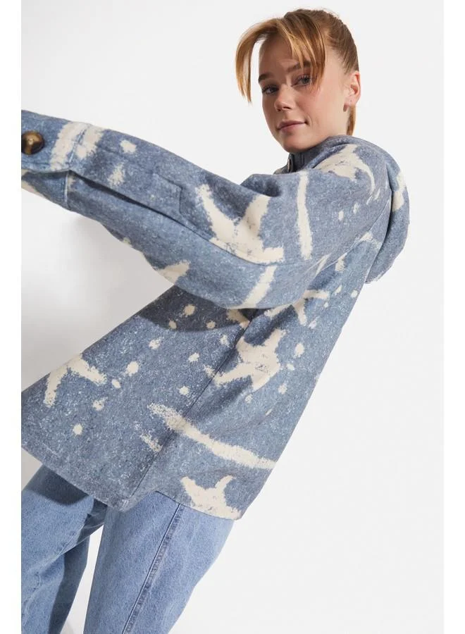 جون June Patterned Hooded Jacket Blue