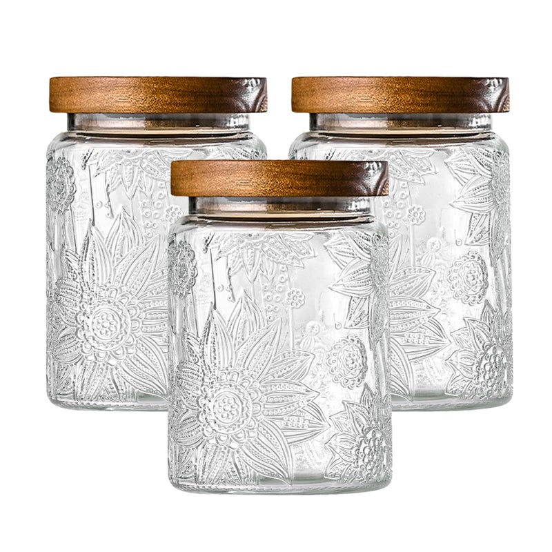 Adodeen 3-Pack 24oz Vintage Glass Jar With Lid, Glass Storage Containers, Airtight Kitchen Storage Containers For Sugar, Coffee, Tea, Spice, Flour, Candy Cookie, Pasta, Cereal - Image 1