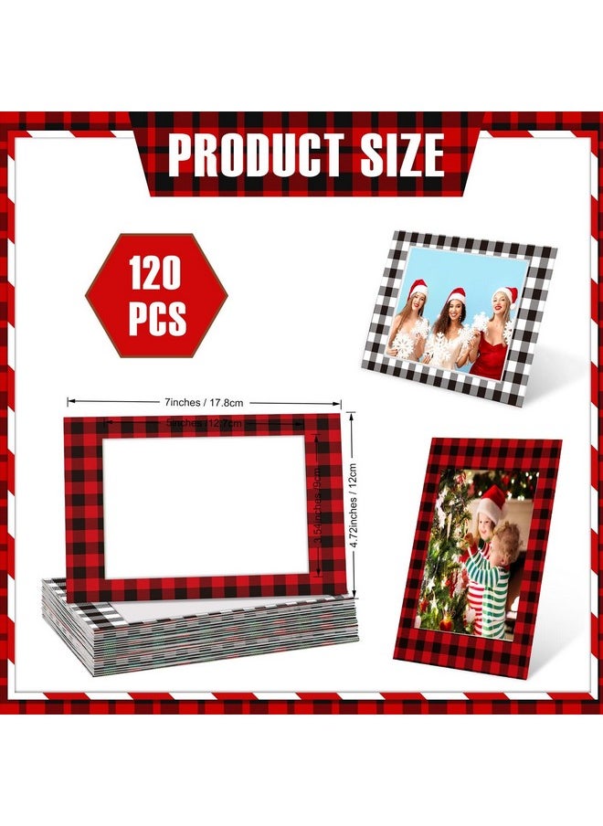 Leinuosen Leinuosen 120 Pcs Christmas Picture Frame Ornaments 4x6 Paper Photo Frames Bulk Cardboard Frames with Stand DIY Red and Green Photo Crafts Frame for Hanging Ornament Decorations (Plaid Theme)  - Image 2