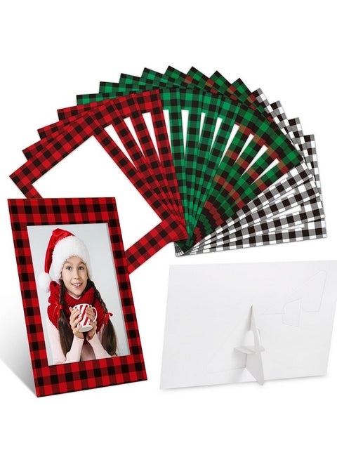 Leinuosen 120 Pcs Christmas Picture Frame Ornaments 4x6 Paper Photo Frames Bulk Cardboard Frames with Stand DIY Red and Green Photo Crafts Frame for Hanging Ornament Decorations (Plaid Theme)