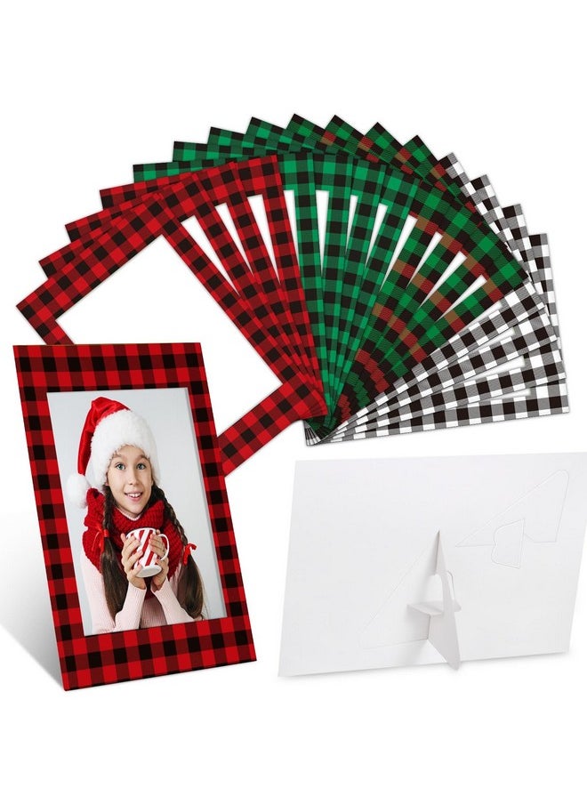 Leinuosen Leinuosen 120 Pcs Christmas Picture Frame Ornaments 4x6 Paper Photo Frames Bulk Cardboard Frames with Stand DIY Red and Green Photo Crafts Frame for Hanging Ornament Decorations (Plaid Theme)  - Image 1