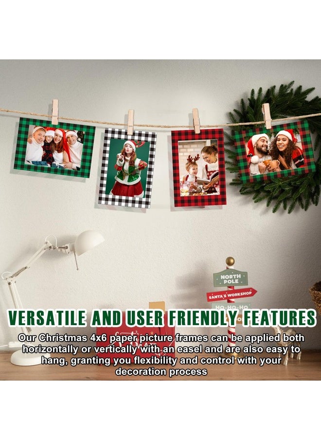 Leinuosen Leinuosen 120 Pcs Christmas Picture Frame Ornaments 4x6 Paper Photo Frames Bulk Cardboard Frames with Stand DIY Red and Green Photo Crafts Frame for Hanging Ornament Decorations (Plaid Theme)  - Image 5