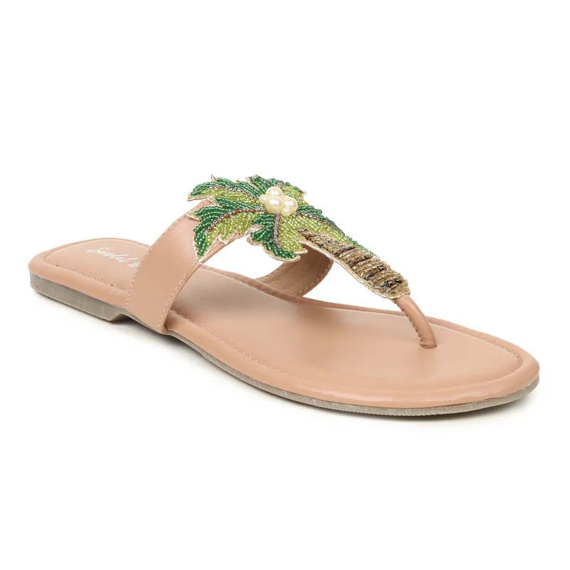 Sandal Stories Beige Palm Tree Paradise Flats for Women