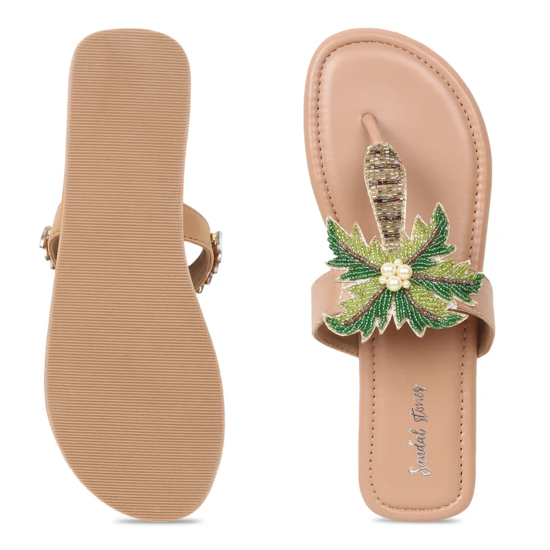 Sandal Stories Beige Palm Tree Paradise Flats for Women