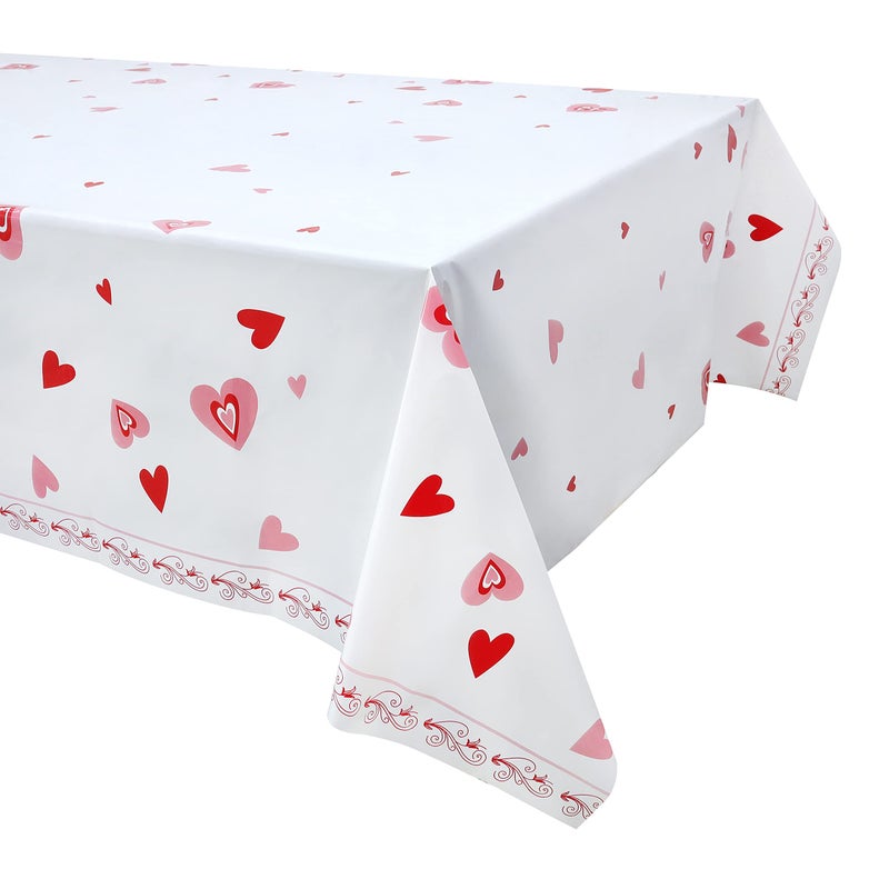 Pandecor Pink and Red Hearts Valentines Plastic Tablecloth51 X 107 Table Cover for Valentines Day 1