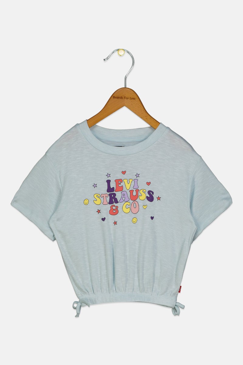 Levi's Kids Girl Crew Neck Short Sleeves Graphic Print Tops, Mint Blue - Image 1